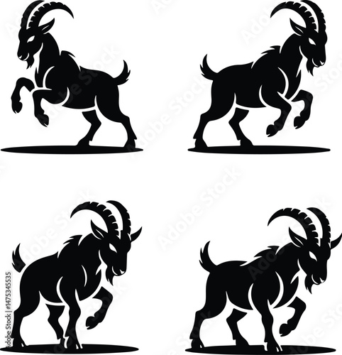 Goat Silhouette Set | Farm Animal Vector Graphics Goat Silhouettes Collection | Livestock, Nature, and Agriculture Icons
