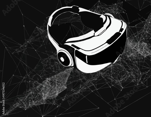 Line Art Virtual Reality Headset with Abstract Geometric Background for Technology Blog Header.
