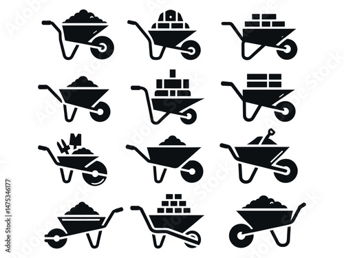 Wheel Barrow Vector Icon Pack