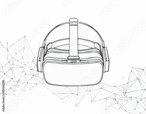 Line Art Virtual Reality Headset with Abstract Geometric Background for Technology Blog Header.