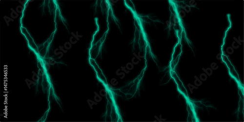 Branched lightning bolt. Abstract texture background in natural patterned. Intense electric bolts crackle across a stark. Glowing wavy lines template Color lightning concept in the dark.