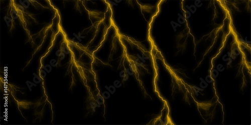 Branched lightning bolt. Abstract texture background in natural patterned. Intense electric bolts crackle across a stark. Glowing wavy lines template Color lightning concept in the dark.