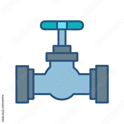 Illustration of a water valve in blue tones isolated