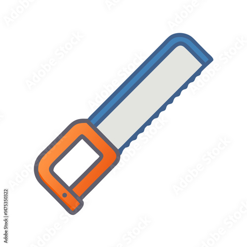 Illustration of a hand saw with orange and blue handle