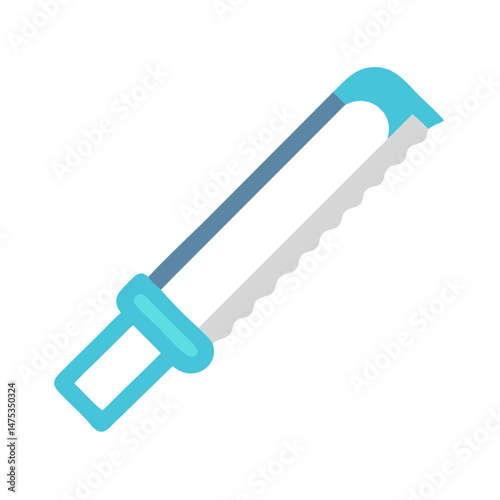 Turquoise hacksaw flat illustration against White Background for hardware needs