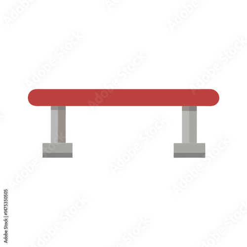 Minimalist vector graphic of a red bench on White Background