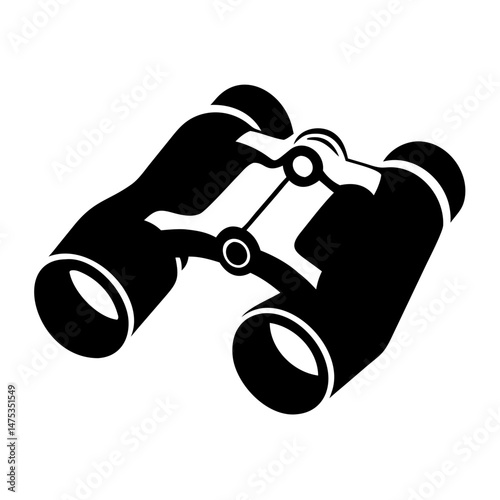 Elegant black and white graphic illustration of vintage binoculars for exploration