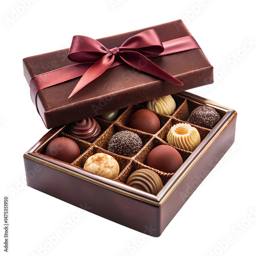 luxury chocolate box with velvet exterior on transparent background