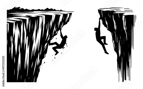 rock climbing silhouette vector illustration in extreme sports style
