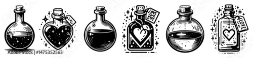 magic potion bottle vector illustrations in fantasy tattoo style