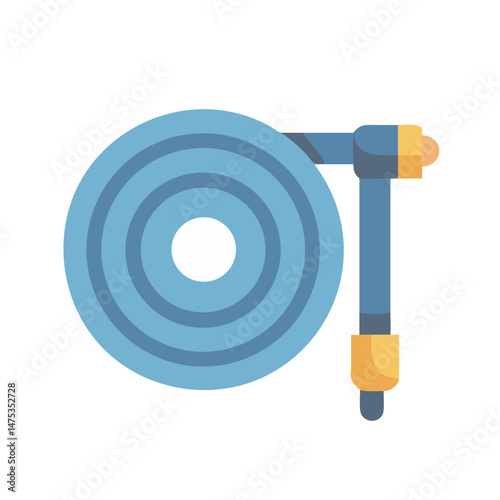Illustration of a coiled blue hose on a wall mount