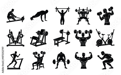 fitness people silhouette, man exercising in a gym.