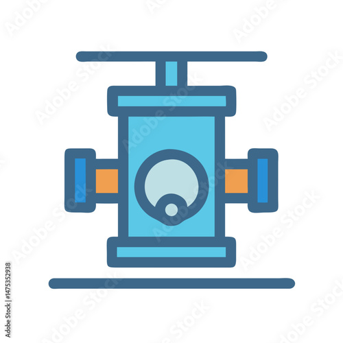 Stylized blue industrial valve with gauge isolated on White