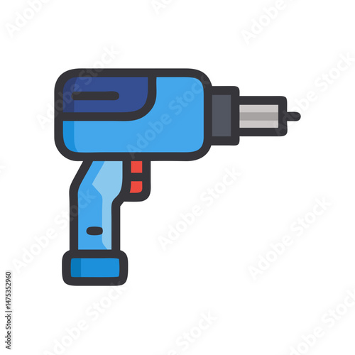Isolated blue cordless power drill construction equipment icon