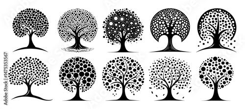 stylized tree of life illustrations in bold black vector style