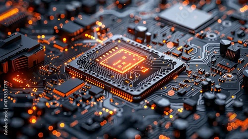 Illuminated Microchip: A Close-Up of Circuitry and Technology