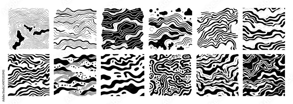 fluid texture pattern set in liquid marble black and white style