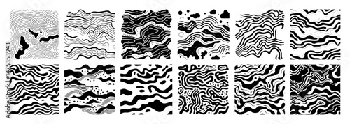 fluid texture pattern set in liquid marble black and white style
