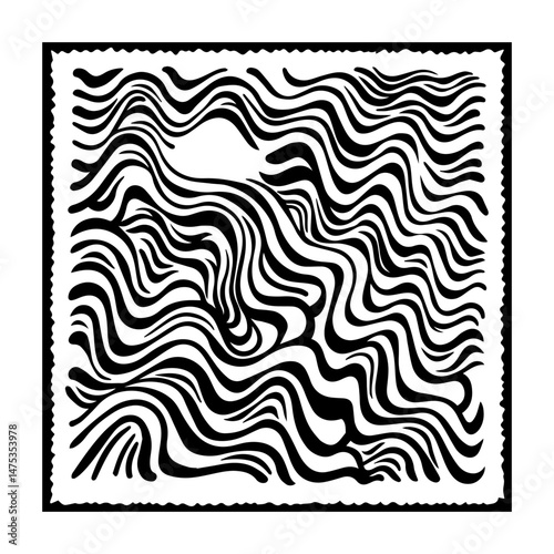 wavy abstract square pattern in bold black line vector style