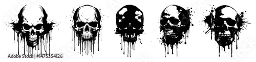 skull illustrations with splatter effect in grunge black vector style