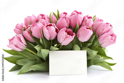 Wallpaper Mural Pink tulips bouquet with card for greetings, invitations, and special occasions Torontodigital.ca