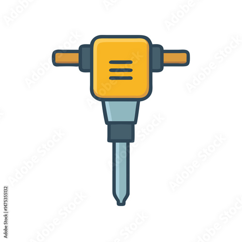 Iconic Yellow Jackhammer Construction Tool on White Background Graphic