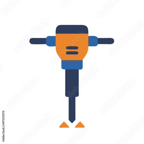 Flat vector illustration of jackhammer construction tool on White Background