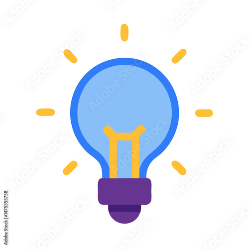 Blue lightbulb emitting yellow light on a White Background