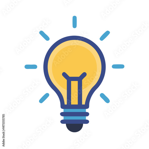 Flat design light bulb radiating light on White Background