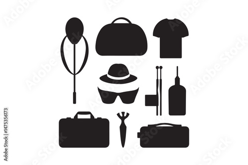 Travel Essentials Icon Set Silhouette Clipart of Vacation and Packing Items