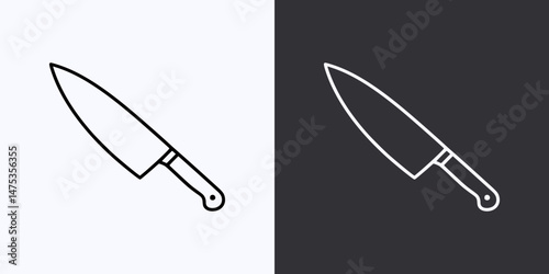 Chef Knife Icon – Vector Outline – Black and White Preview