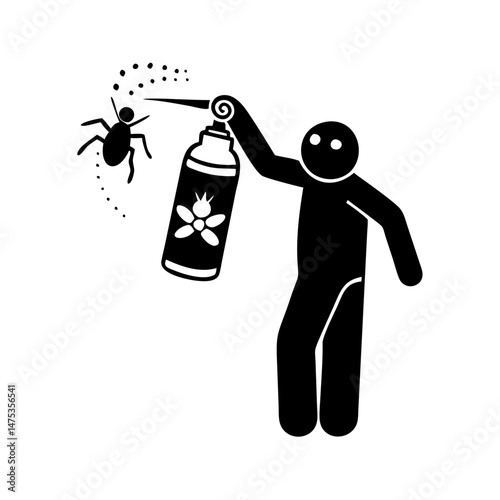 Person Spraying Insecticide on a Bug Illustration for Pest Control