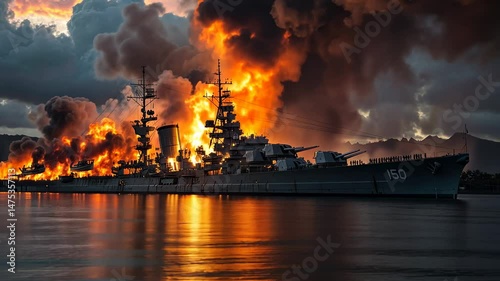USS Arizona Burning at Pearl Harbor: A Remembrance