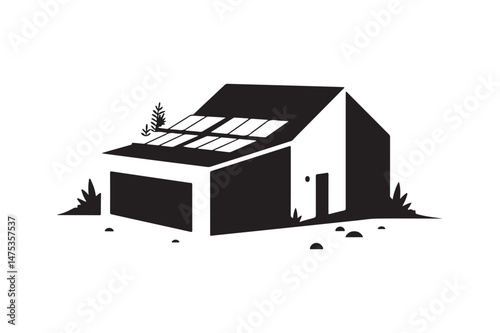 Modern Solar House Silhouette Vector Eco Friendly Energy Home Design