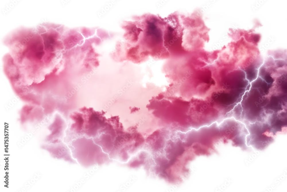 Naklejka premium pink clouds with lightning isolated on white background PNG