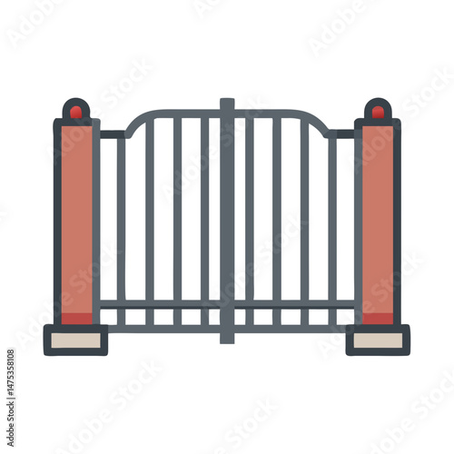 Cartoon style gate with pillars on a White Background