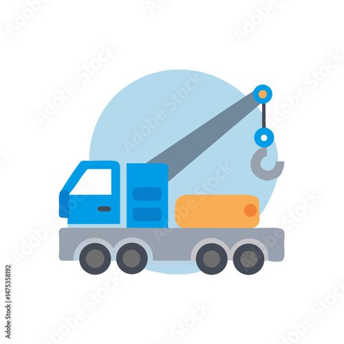 Flat illustration of a blue tow truck lifting cargo