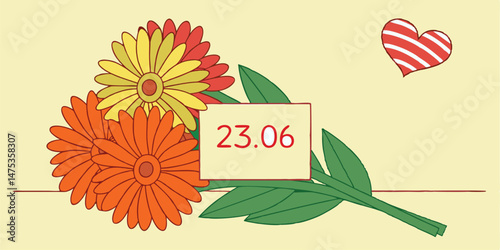 Gerbera Daisies with Date: A charming illustration featuring vibrant gerbera daisies with a heartfelt date displayed elegantly.