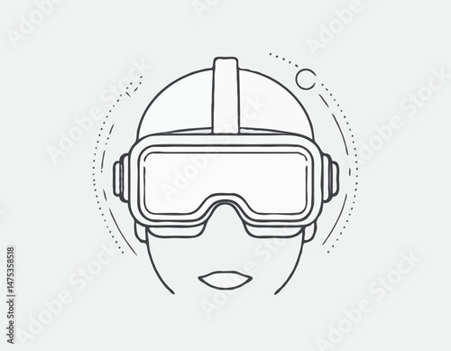 Augmented Reality Headset Line Art Icon with Futuristic Interface and Data Visualization for Technology Blog Posts.