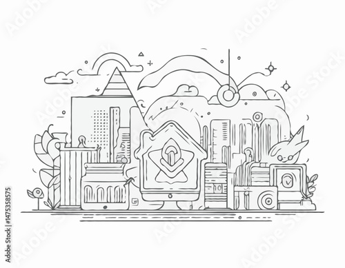 Malware Detection Line Art