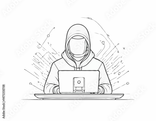 Cybersecurity Line Art Illustration