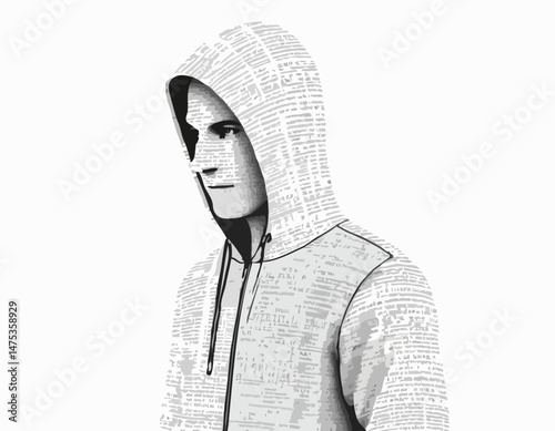 Hacker Silhouette with Binary Code Overlay