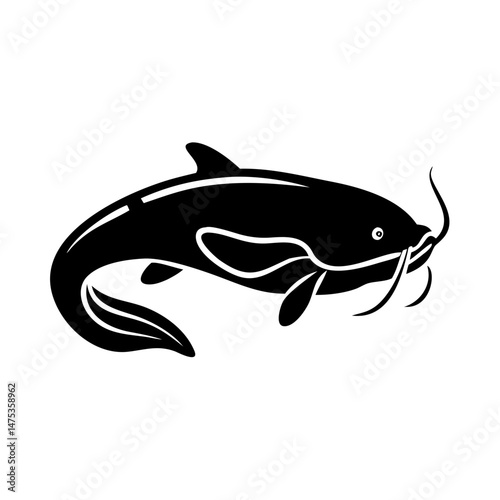 Stylized Silhouette of a Freshwater Catfish Underwater Creature with Whiskers