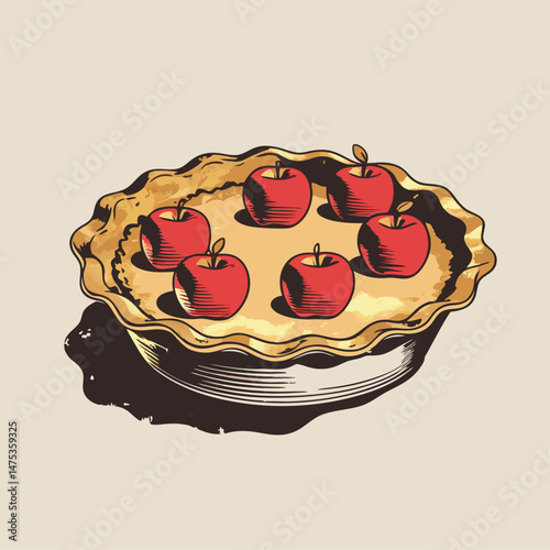 Apple Pie flat 2d simple retro vintage vector illustration