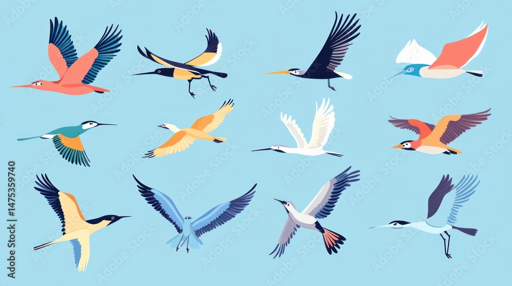 Obraz premium Variety of birds in flight