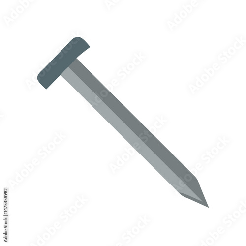 Gray metal nail against a solid White Background