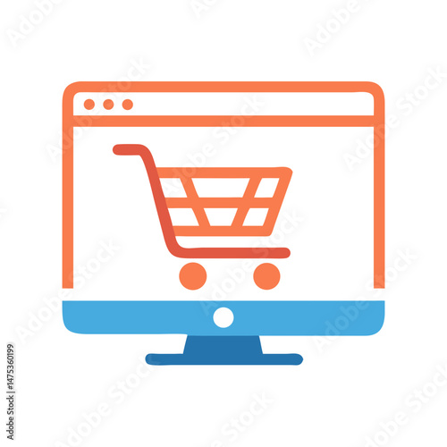 Online shopping cart on computer screen for e-commerce