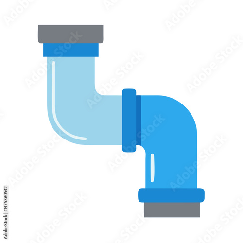 Blue pipeline element icon with gray joints on White