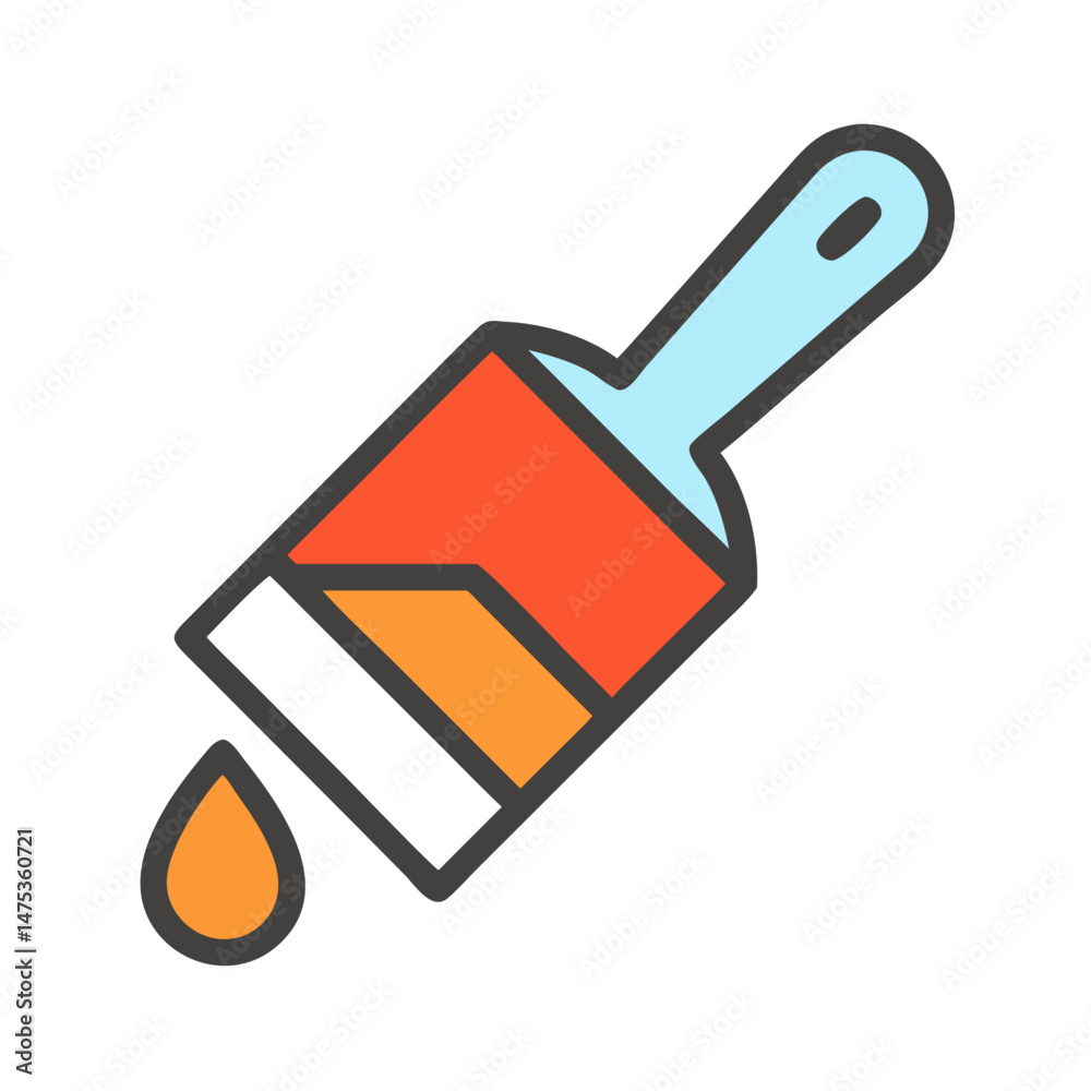 Paintbrush icon with falling paint drop on White Background Paintbrush icon with falling paint drop on White Background