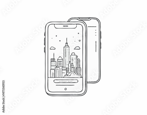 Simple Line Art Icon of a Smartphone Displaying Augmented Reality Content, Perfect for App Design and User Interface Illustrations.